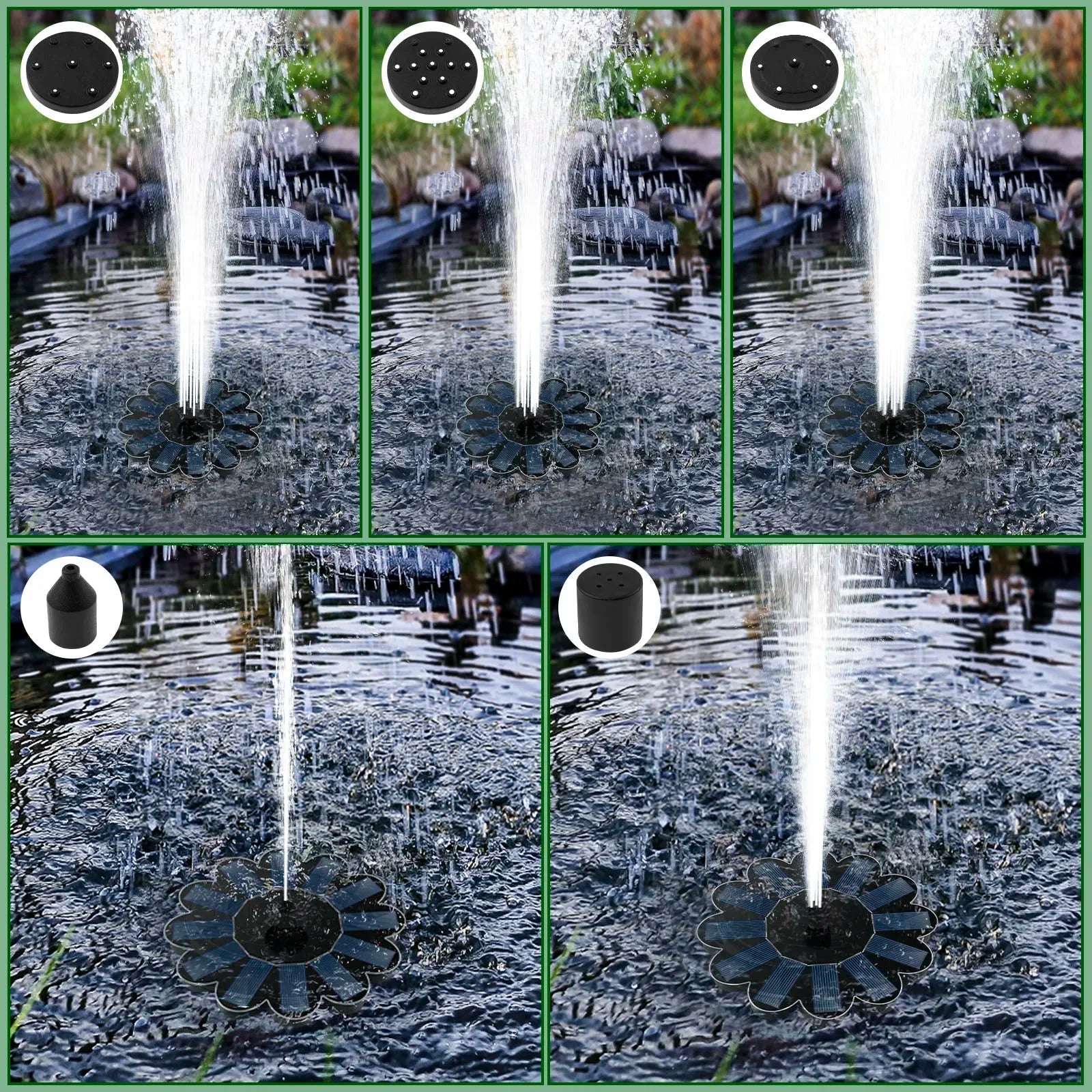 Solar Water Fountain Floating Cable-Free Interchangeable Nozzles