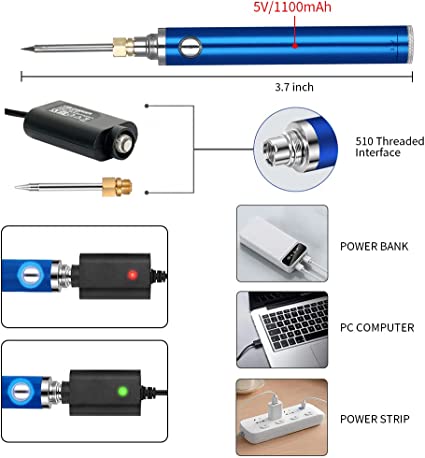 Soldering Iron USB Rechargeable Fast-Heating & Adjustable Temperature
