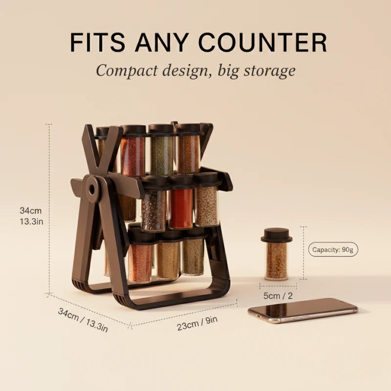 Spice Rack 360° Rotating 18 Glass Jars BPA-Free Frame