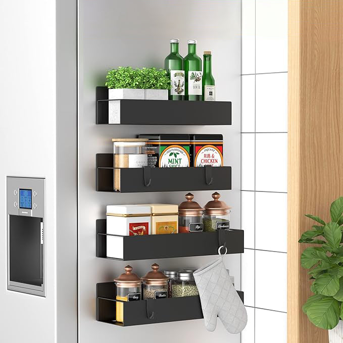Spice Rack Magnetic No-Drill Carbon Steel With Hooks