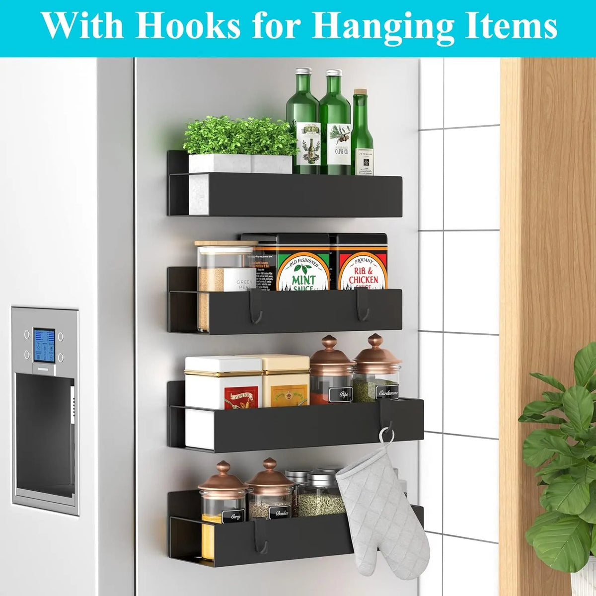 Spice Rack Magnetic Tool-Free Set of 4