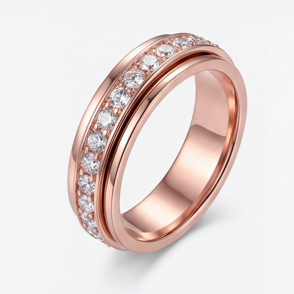 Spinner Ring Hypoallergenic Titanium Steel Brilliant Cut Zirconia
