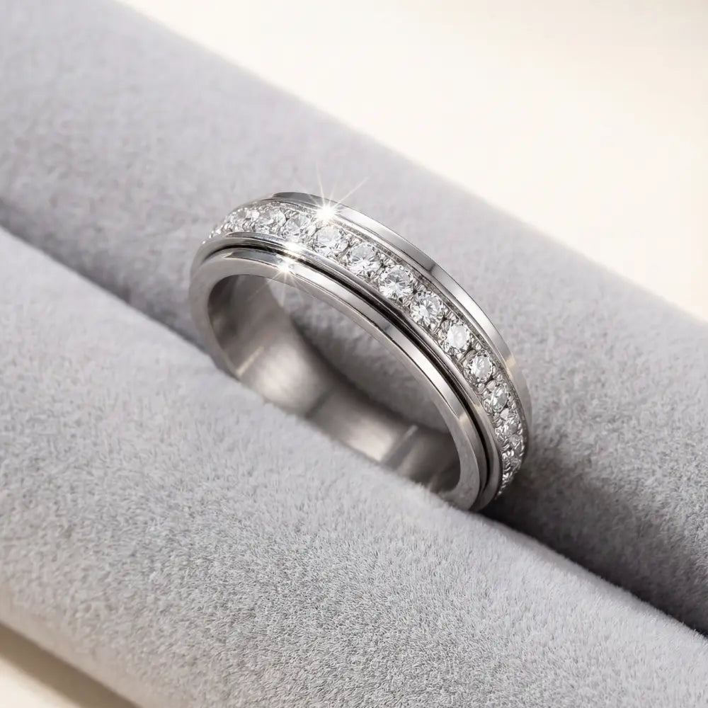Spinner Ring Rotating Zirconia Band Hypoallergenic Titanium Steel