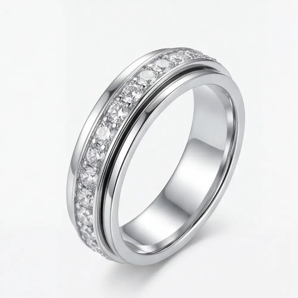 Spinner Ring Rotating Zirconia Band Hypoallergenic Titanium Steel