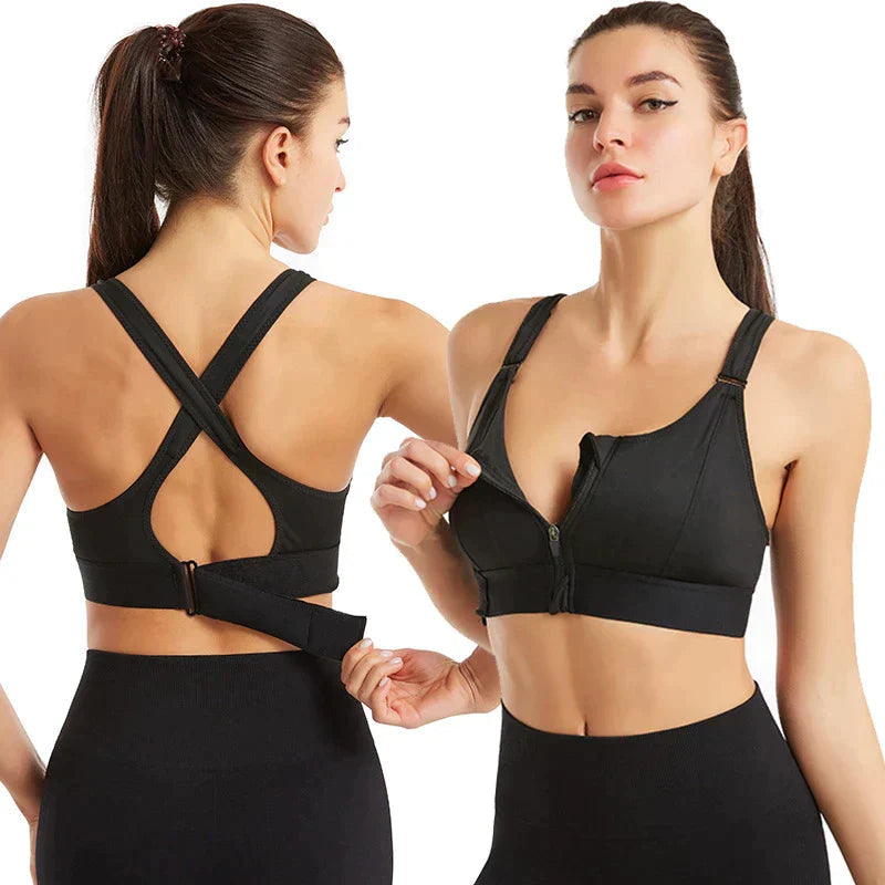 Sports Bra Front Zipper & Adjustable Velcro Straps