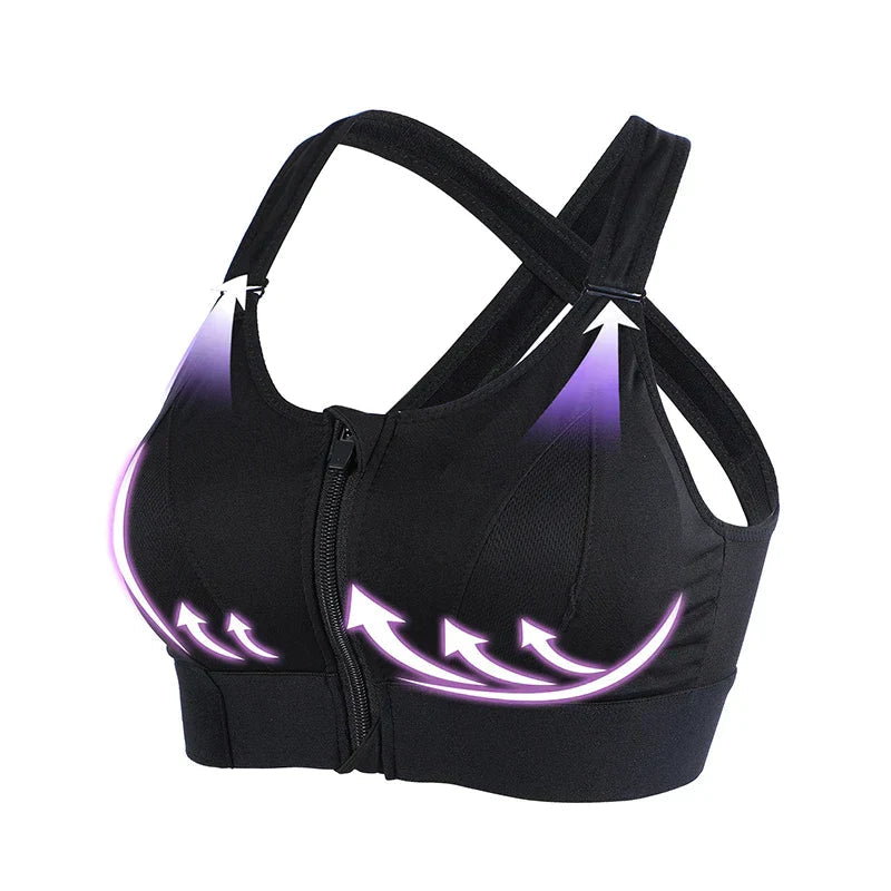 Sports Bra Front Zipper & Adjustable Velcro Straps