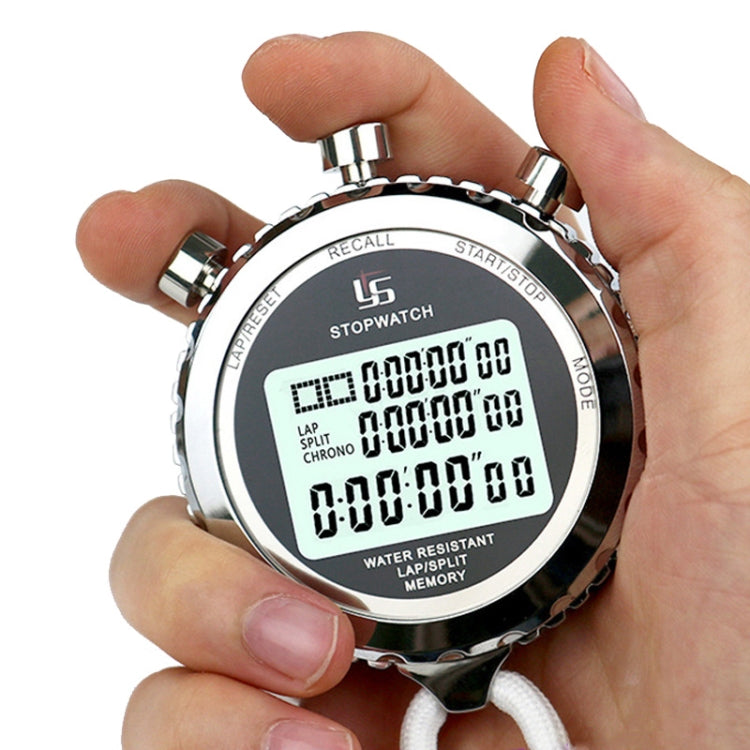 Sports Stopwatch 1/100s Precision Stainless Steel 3-Line Display