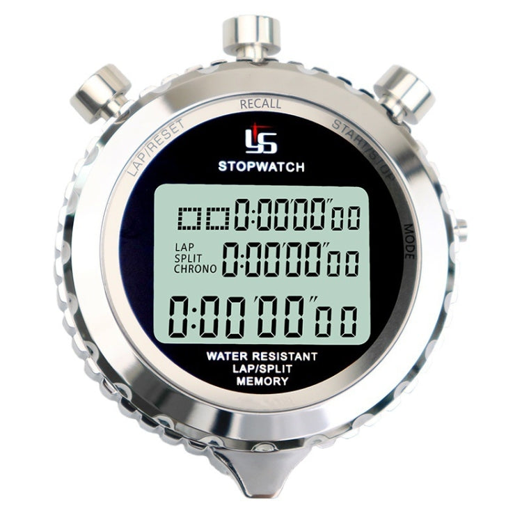Sports Stopwatch 1/100s Precision Stainless Steel 3-Line Display