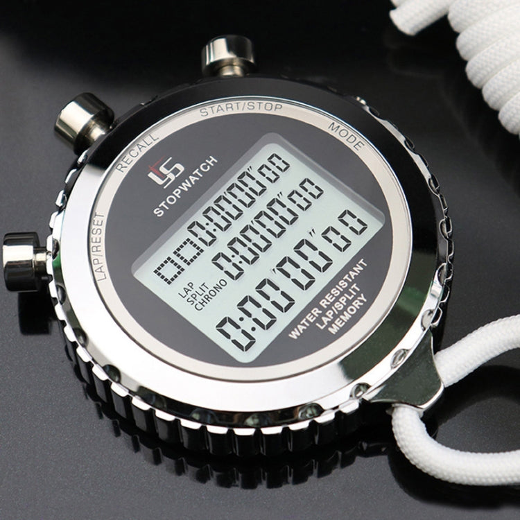 Sports Stopwatch 1/100s Precision Stainless Steel 3-Line Display