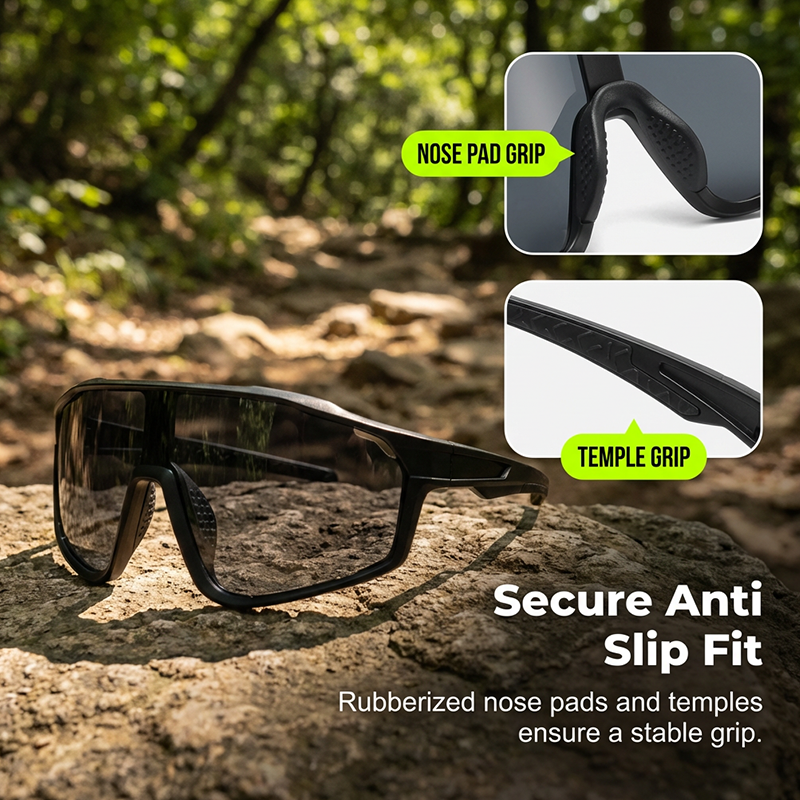 Sports Sunglasses Photochromic Lenses Rimless Panoramic View