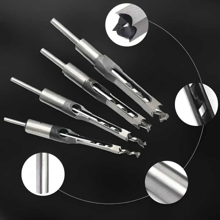 Square Tenon Drill Bit Set CNC-Milled Carbon Steel 4-Piece