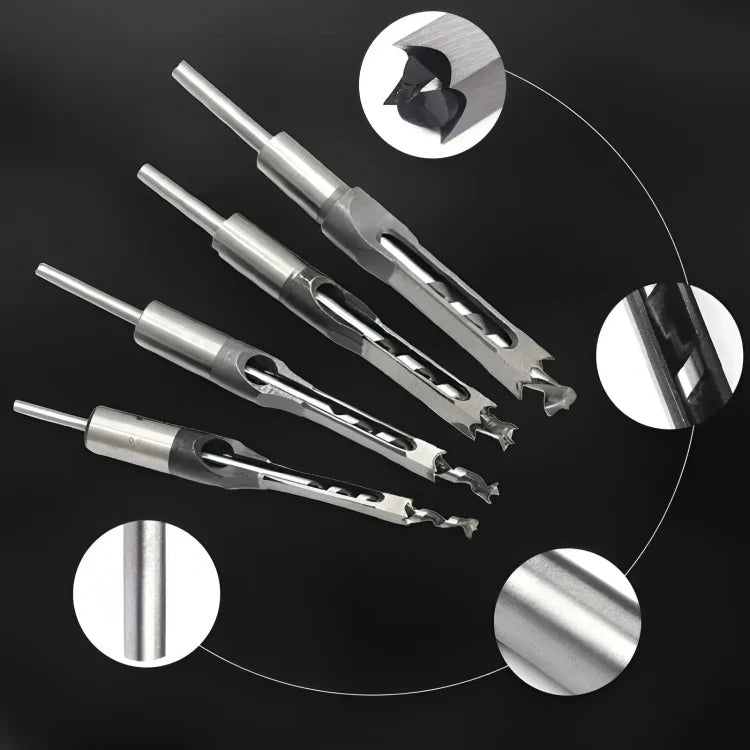 Square Tenon Drill Bit Set CNC-Milled Carbon Steel 4-Piece