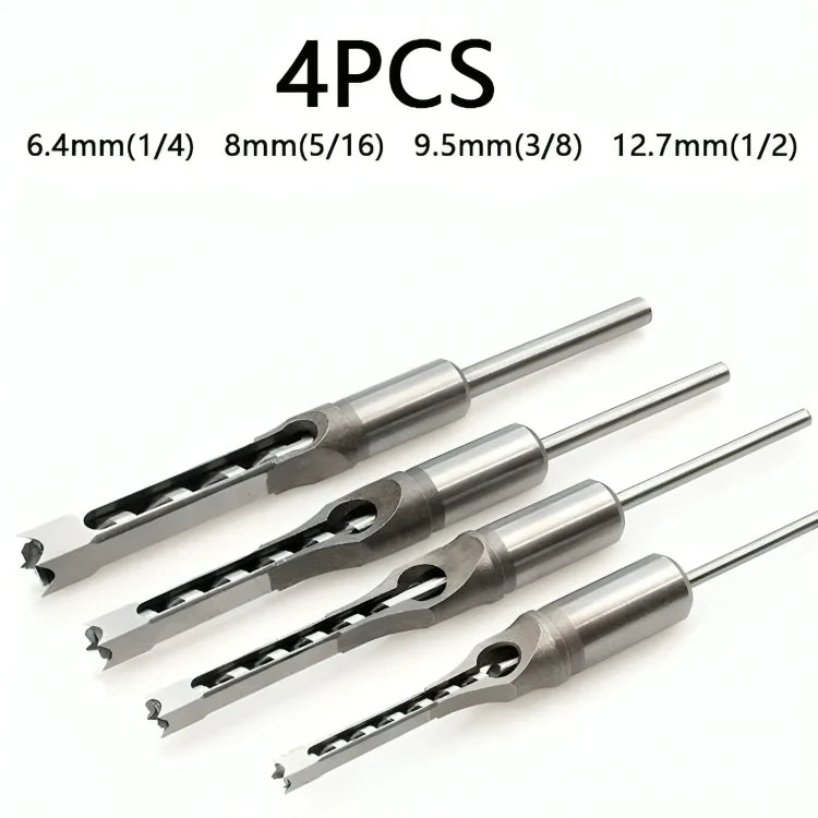 Square Tenon Drill Bit Set CNC-Milled Carbon Steel 4-Piece