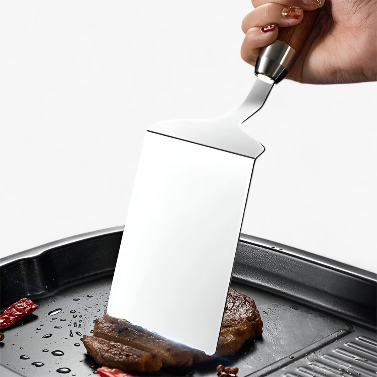 Square Turner Spatula Stainless Steel Blade & Wooden Handle