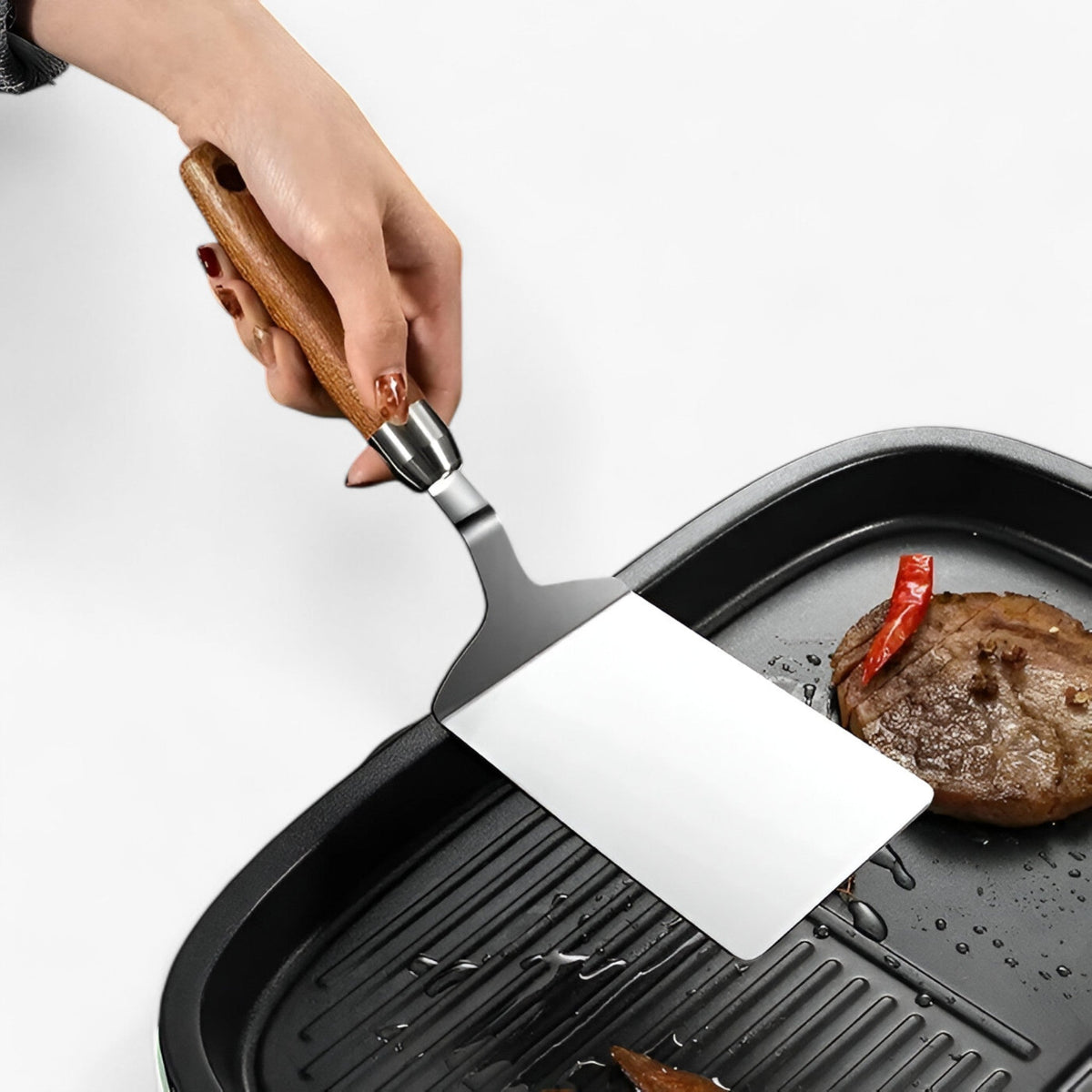 Square Turner Spatula Stainless Steel Blade & Wooden Handle