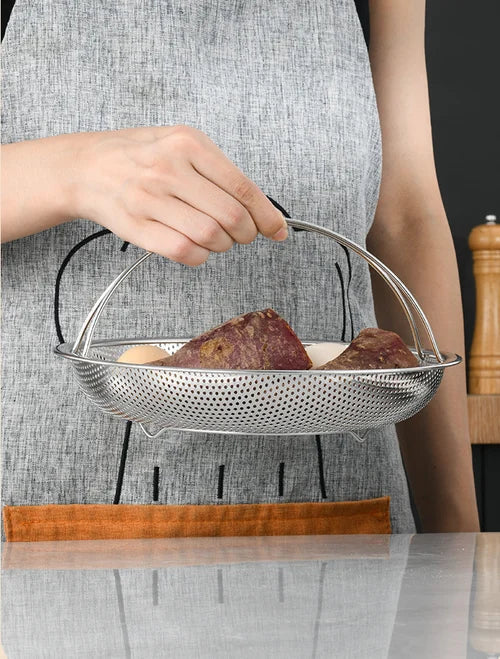 Steamer Basket Stainless Steel Ergonomic Handle & Fine Filter