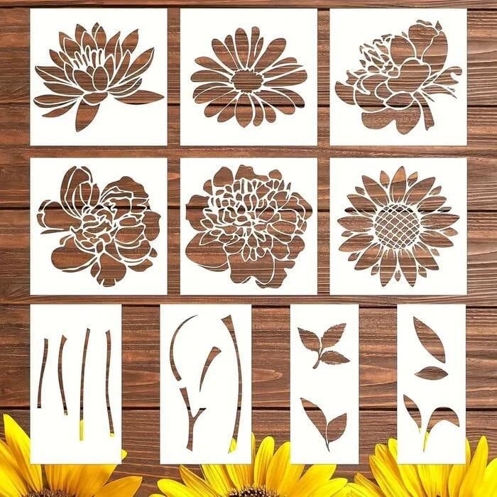 Stencil Set Floral Reusable Flexible 10 Pack