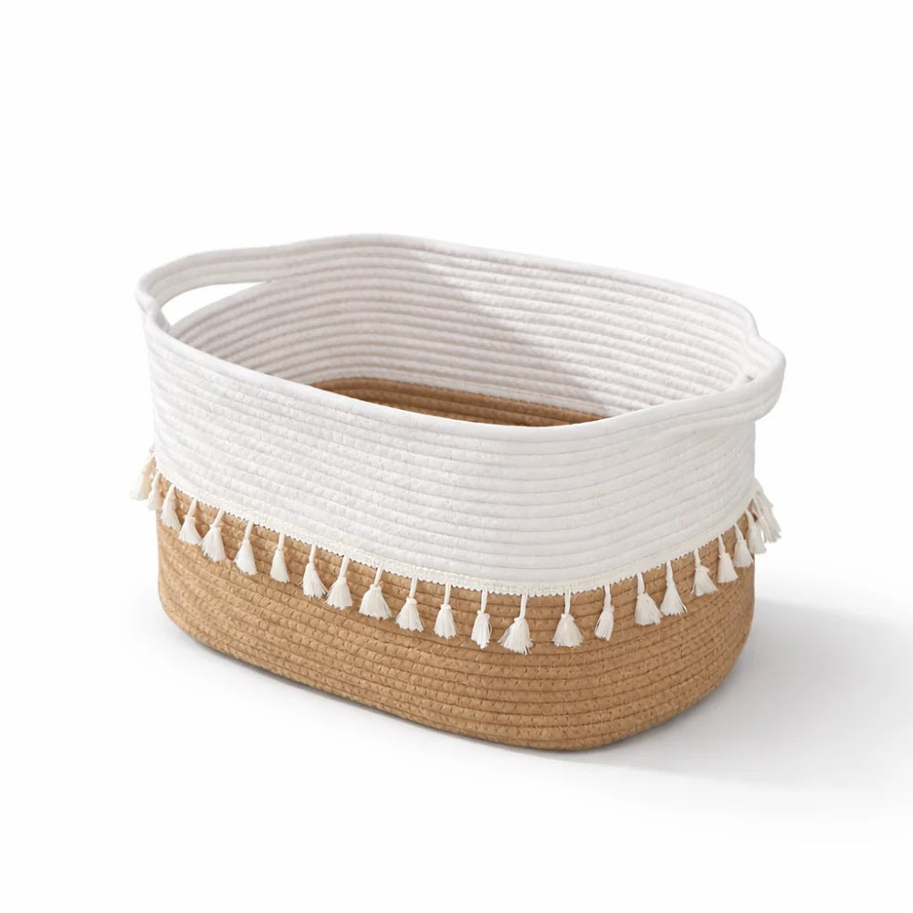 Storage Basket Cotton Rope Tassels & Handles