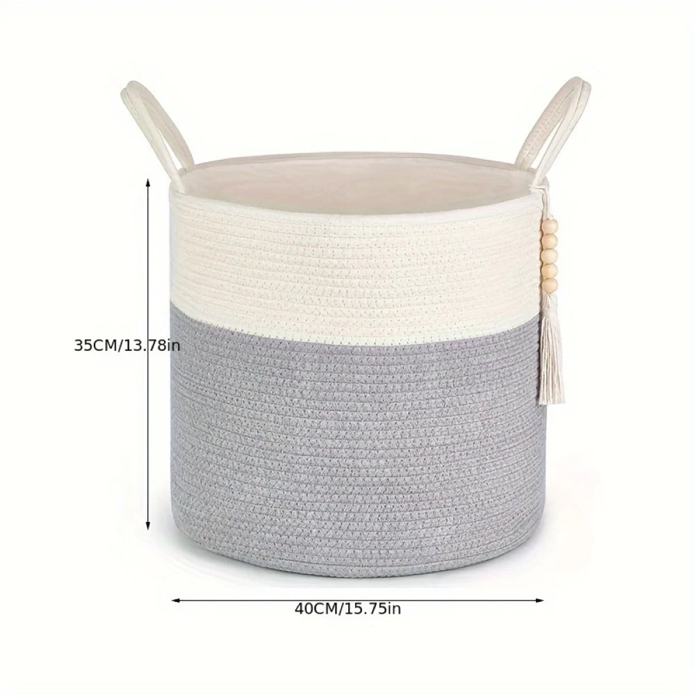 Storage Basket Handcrafted Macrame Cotton Rope Reinforced Handles