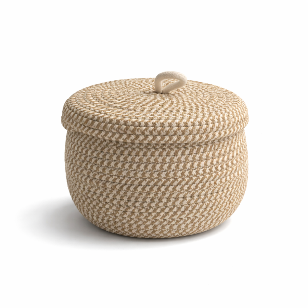 Storage Basket Handwoven Jute-Cotton Lidded Three Sizes