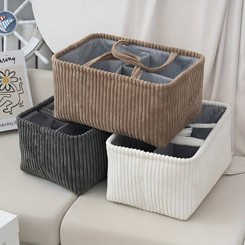 Storage Basket Polyester Multiple Compartments & Sturdy Handles