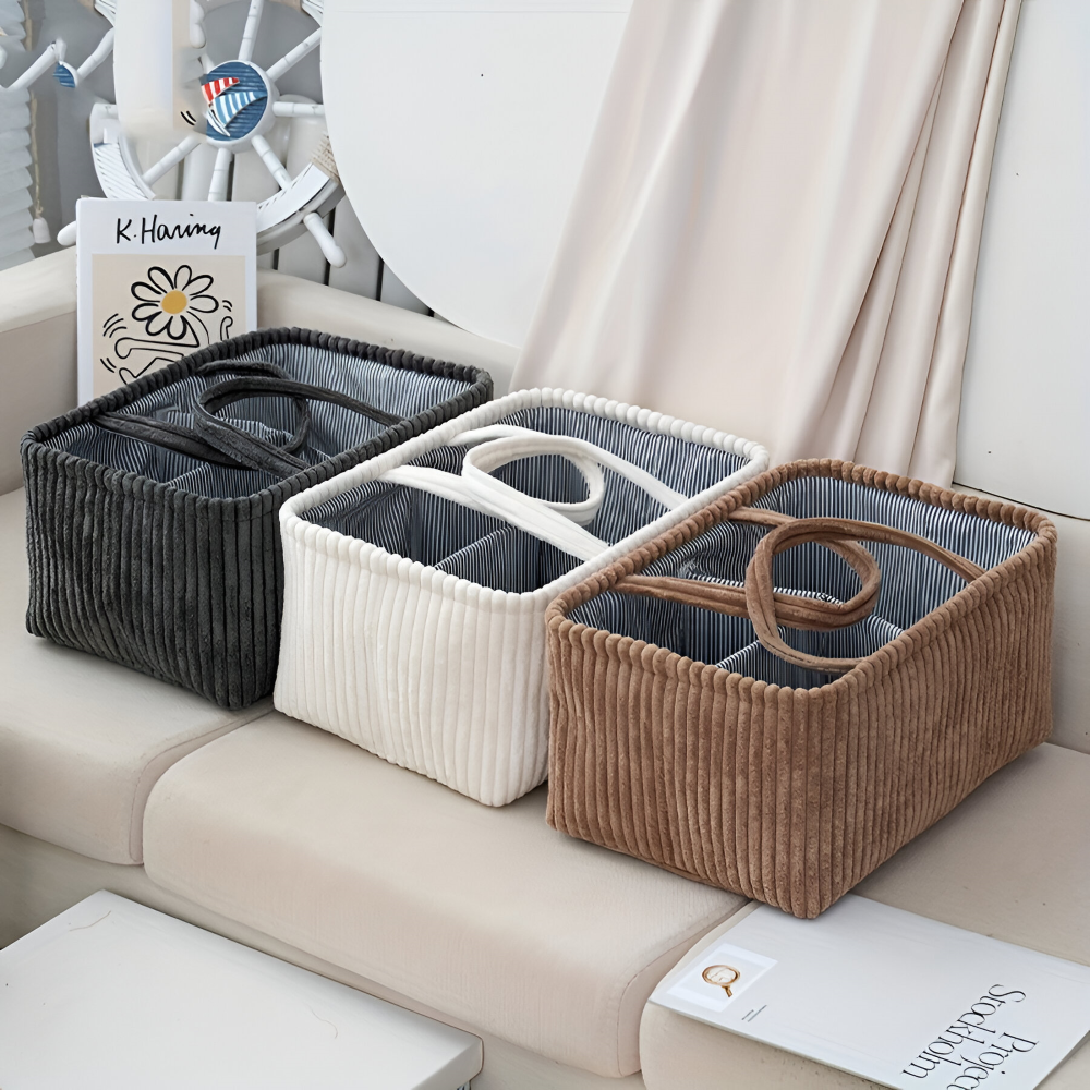 Storage Basket Polyester Multiple Compartments & Sturdy Handles
