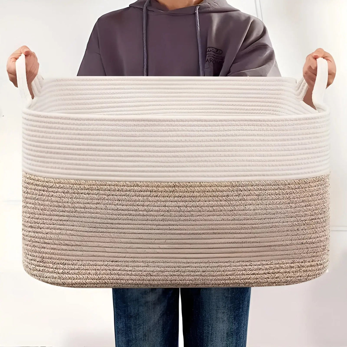 Storage Basket Woven Cotton Rope Spacious Comfortable Handles