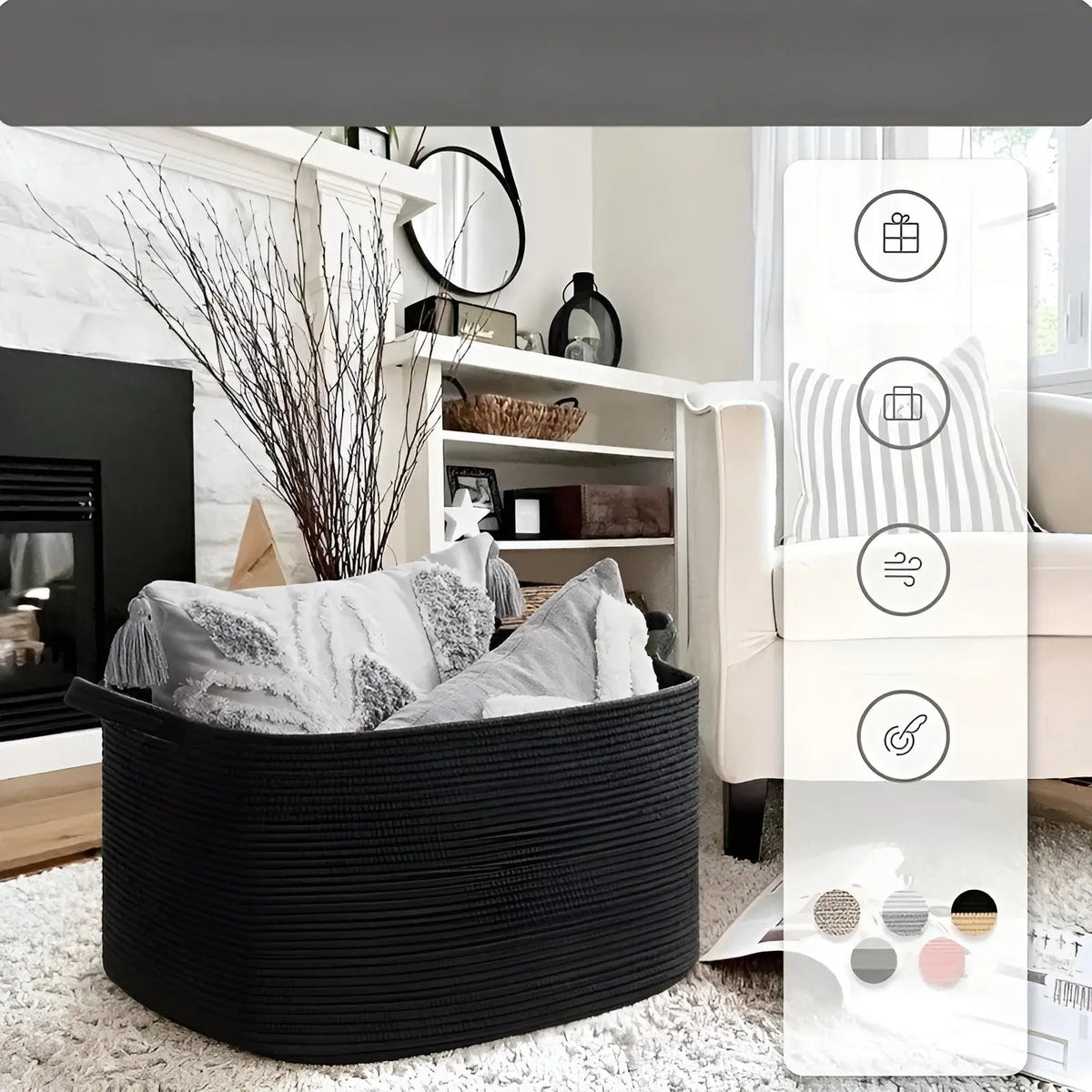 Storage Basket Woven Cotton Rope Spacious Comfortable Handles