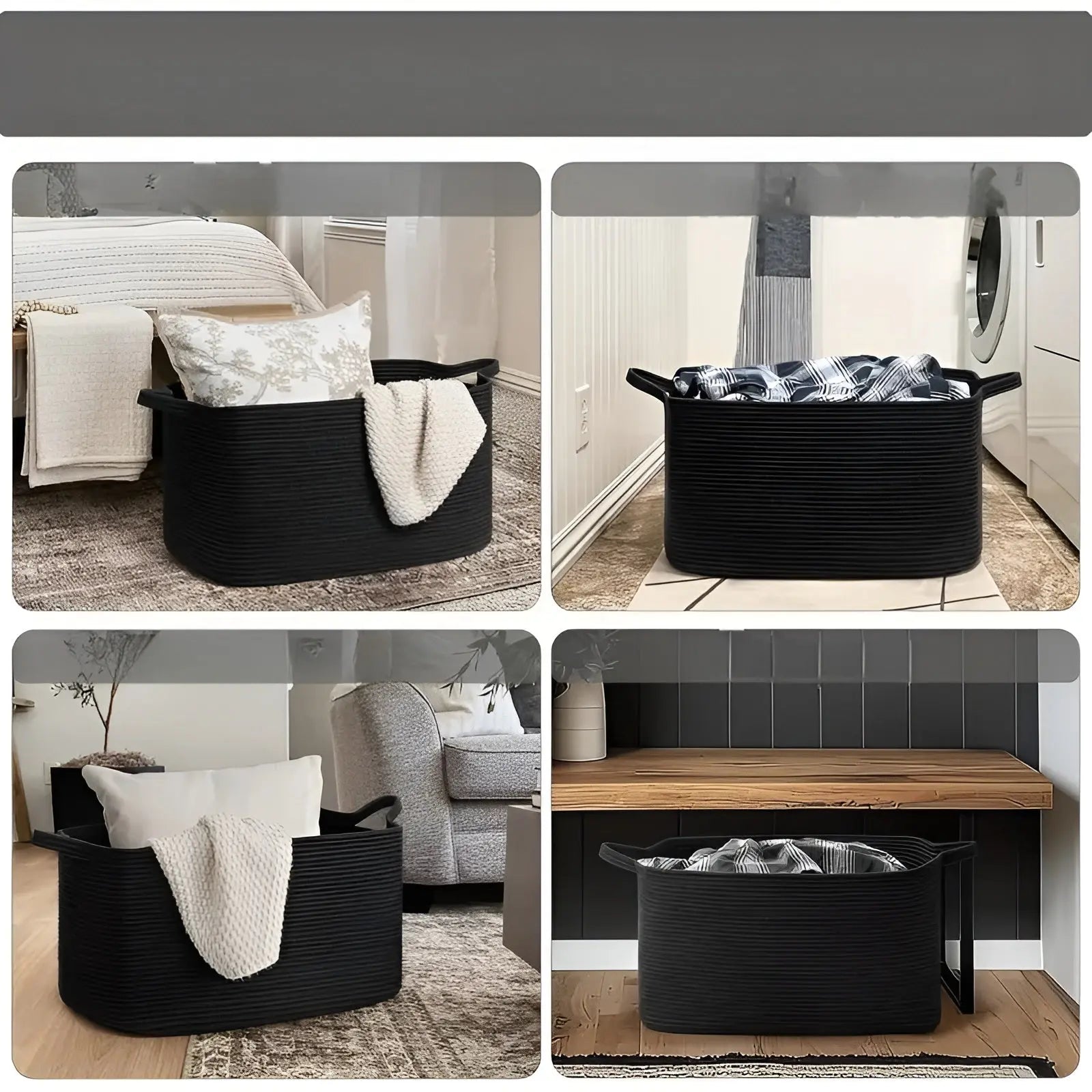 Storage Basket Woven Cotton Rope Spacious Comfortable Handles