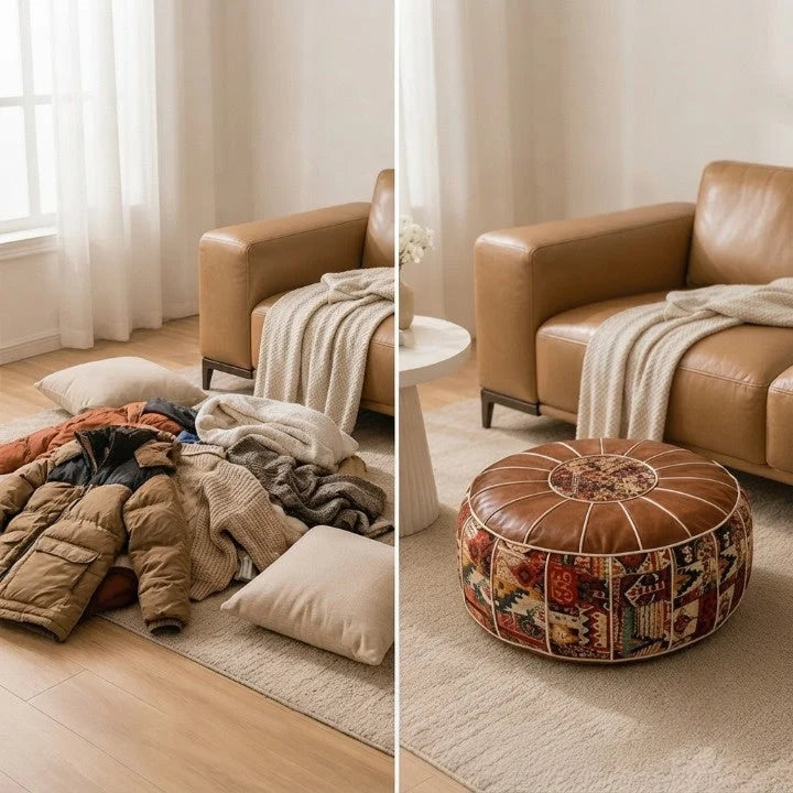 Storage Ottoman Kilim Patchwork Padded Faux Leather Seat