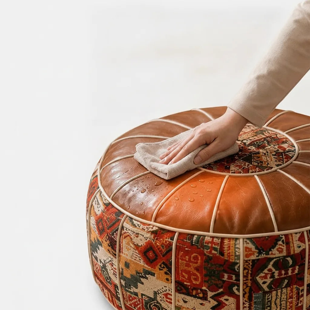 Storage Ottoman Kilim Patchwork Padded Faux Leather Seat