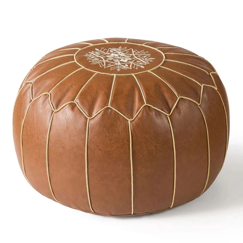 Storage Pouf Hand-Embroidered Hidden Storage & Water-Repellent Faux Leather