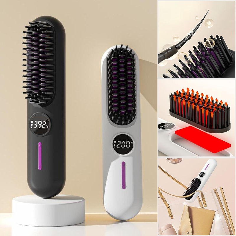 Straightening Brush Cordless Ceramic LED Display