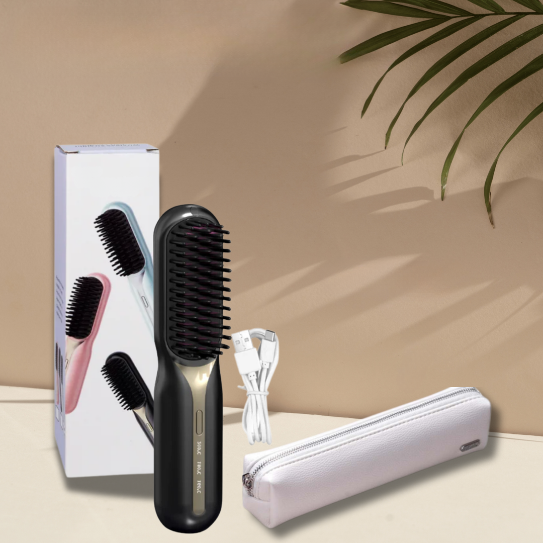 Straightening Brush Wireless Rechargeable Quick-Heat Travel-Friendly