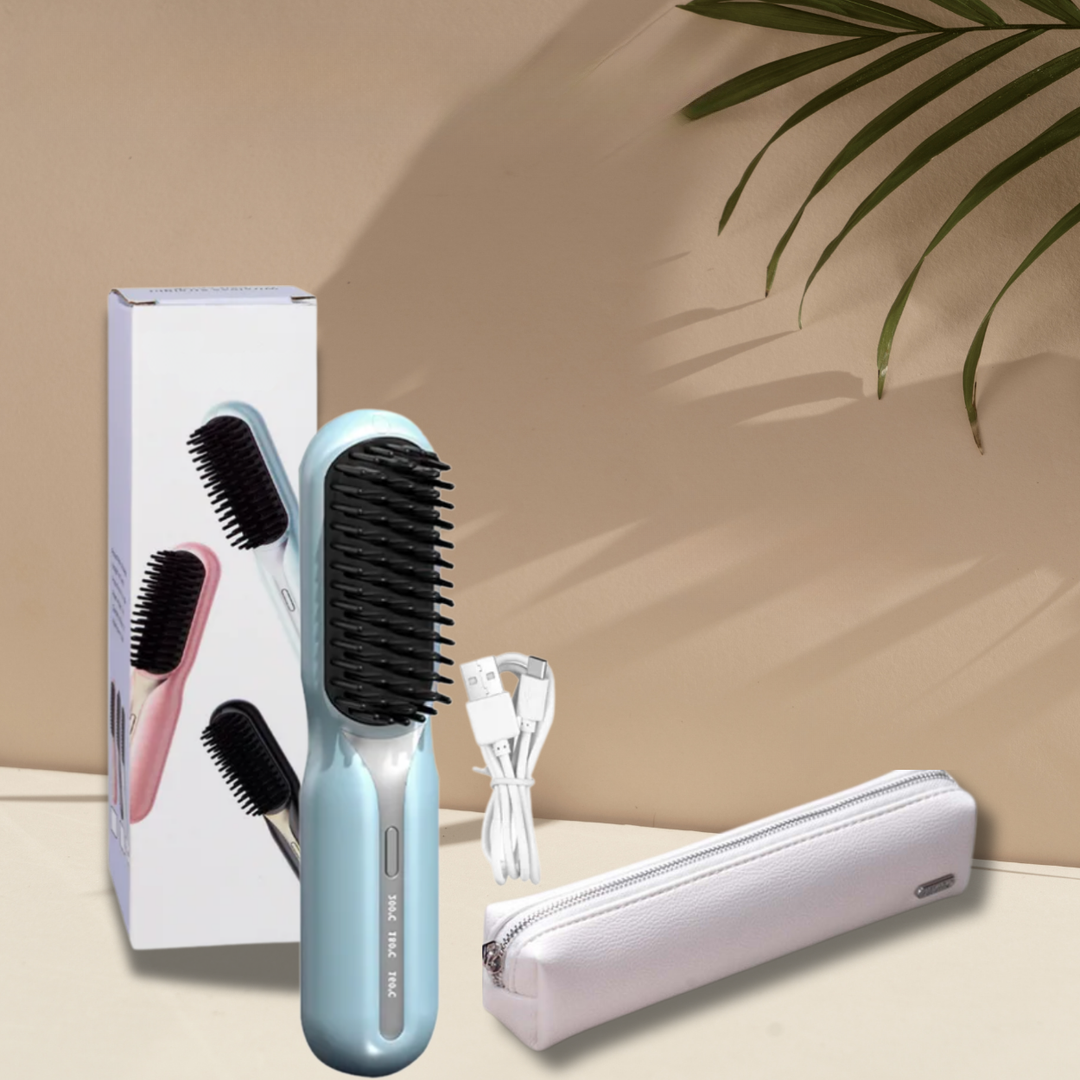 Straightening Brush Wireless Rechargeable Quick-Heat Travel-Friendly