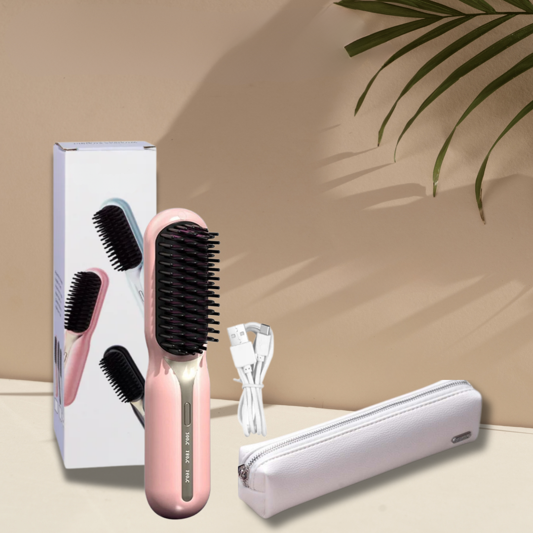 Straightening Brush Wireless Rechargeable Quick-Heat Travel-Friendly