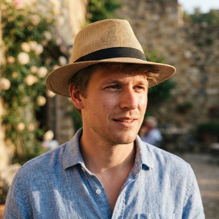 Straw Fedora Hat Handwoven UPF Breathable Adjustable Fit