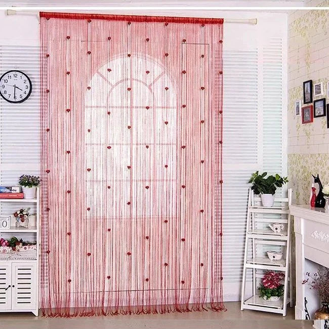 String Curtain Silk Roses Silver Wire No-Drill