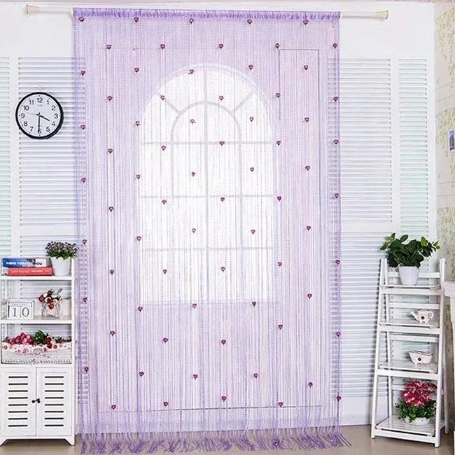 String Curtain Silk Roses Silver Wire No-Drill