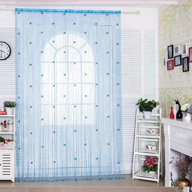 String Curtain Silk Roses Silver Wire No-Drill