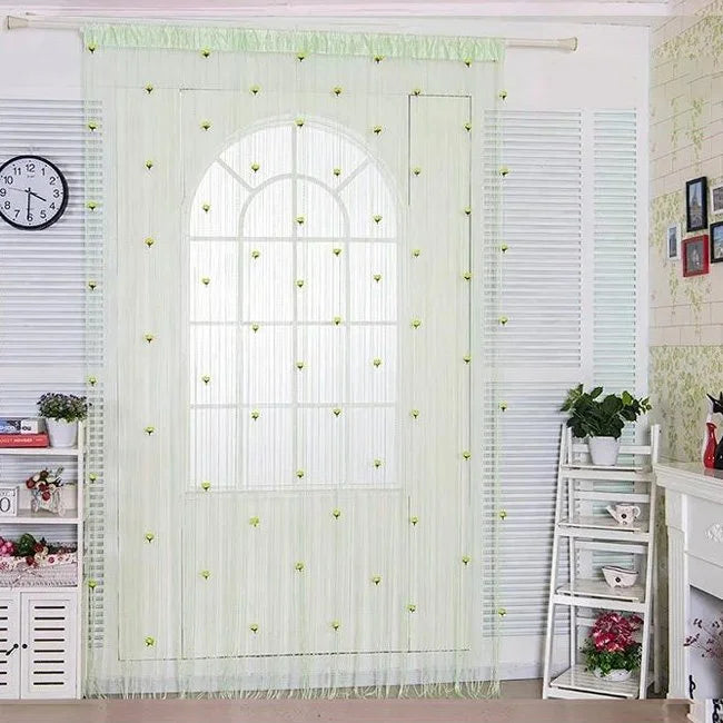 String Curtain Silk Roses Silver Wire No-Drill