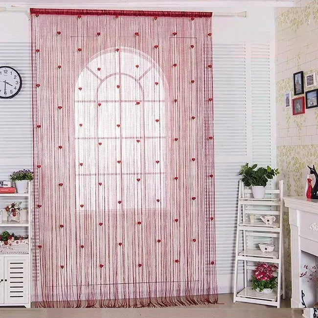 String Curtain Silk Roses Silver Wire No-Drill