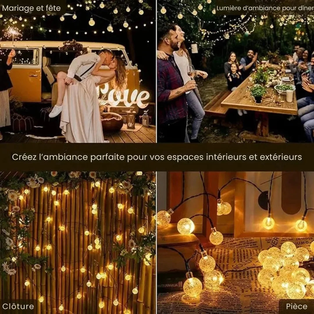 String Lights Solar Powered Crystal Globe Warm White