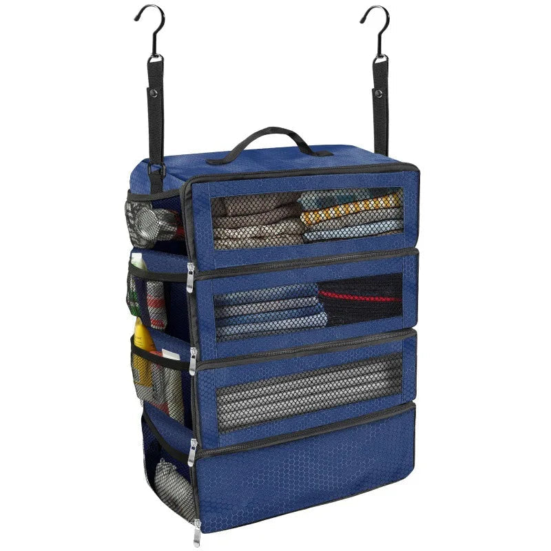 Suitcase Organizer Four Compartments Foldable Hanging Hooks