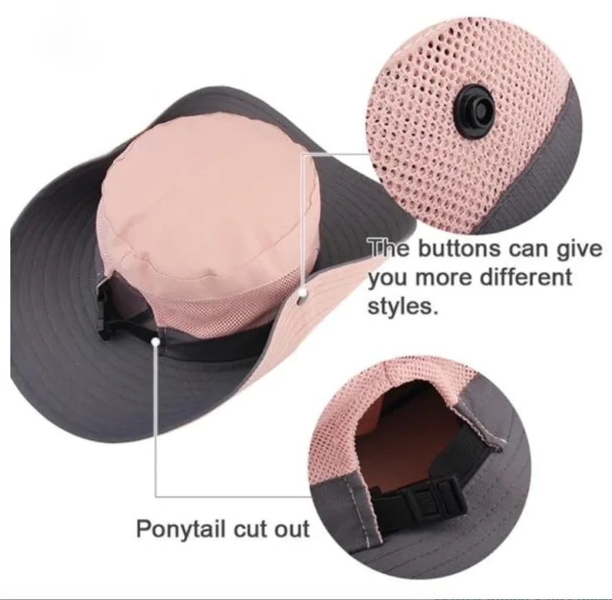 Sun Hat UPF 50 Wide Brim Ponytail Hole