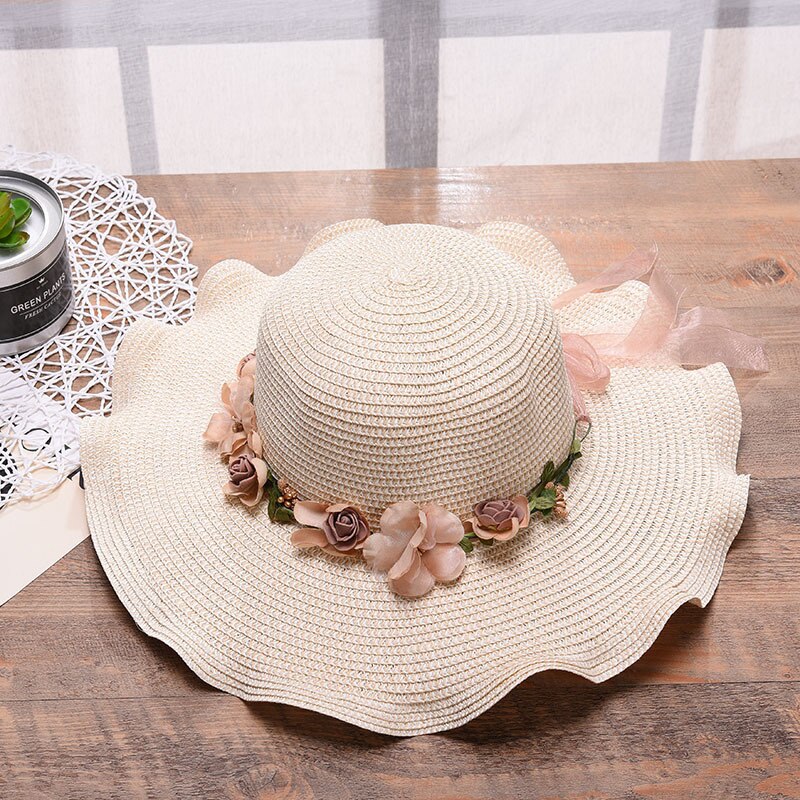Sun Hat Wide Brim Breathable Floral Trim