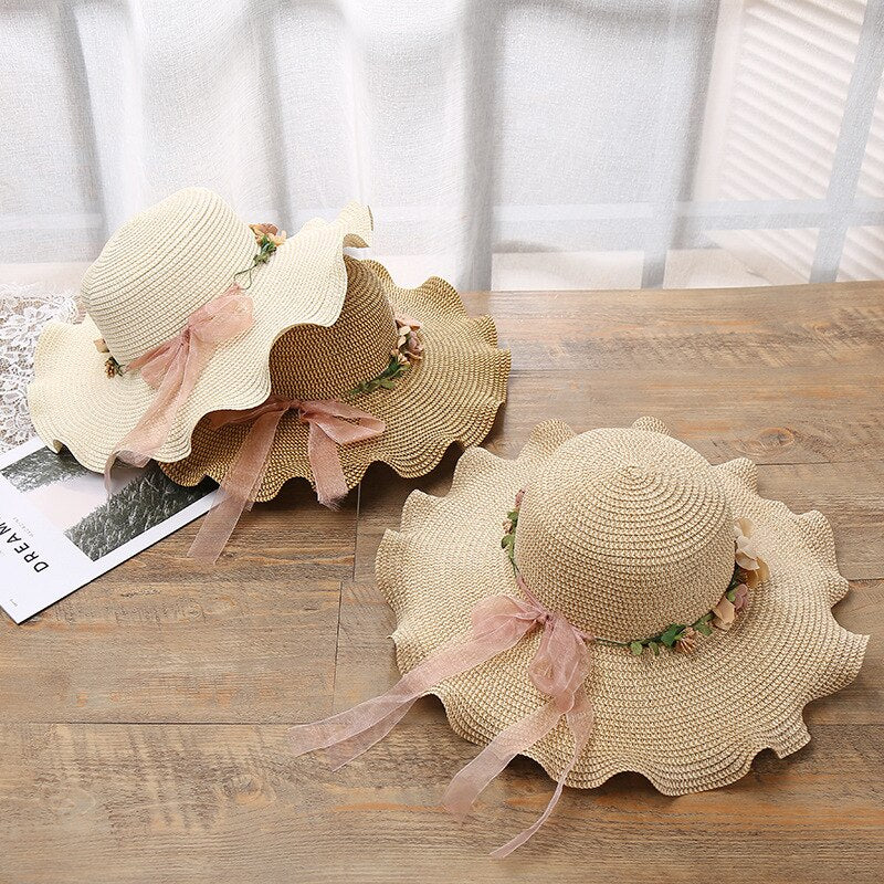 Sun Hat Wide Brim Breathable Floral Trim