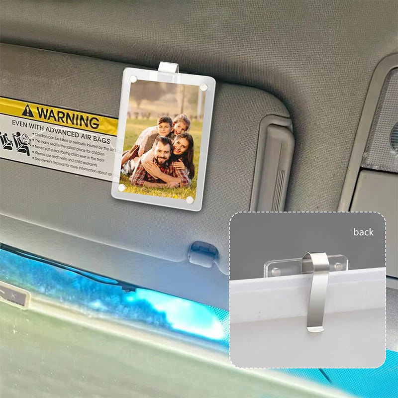 Sun Visor Photo Clip Universal Fit Crystal-Clear Acrylic
