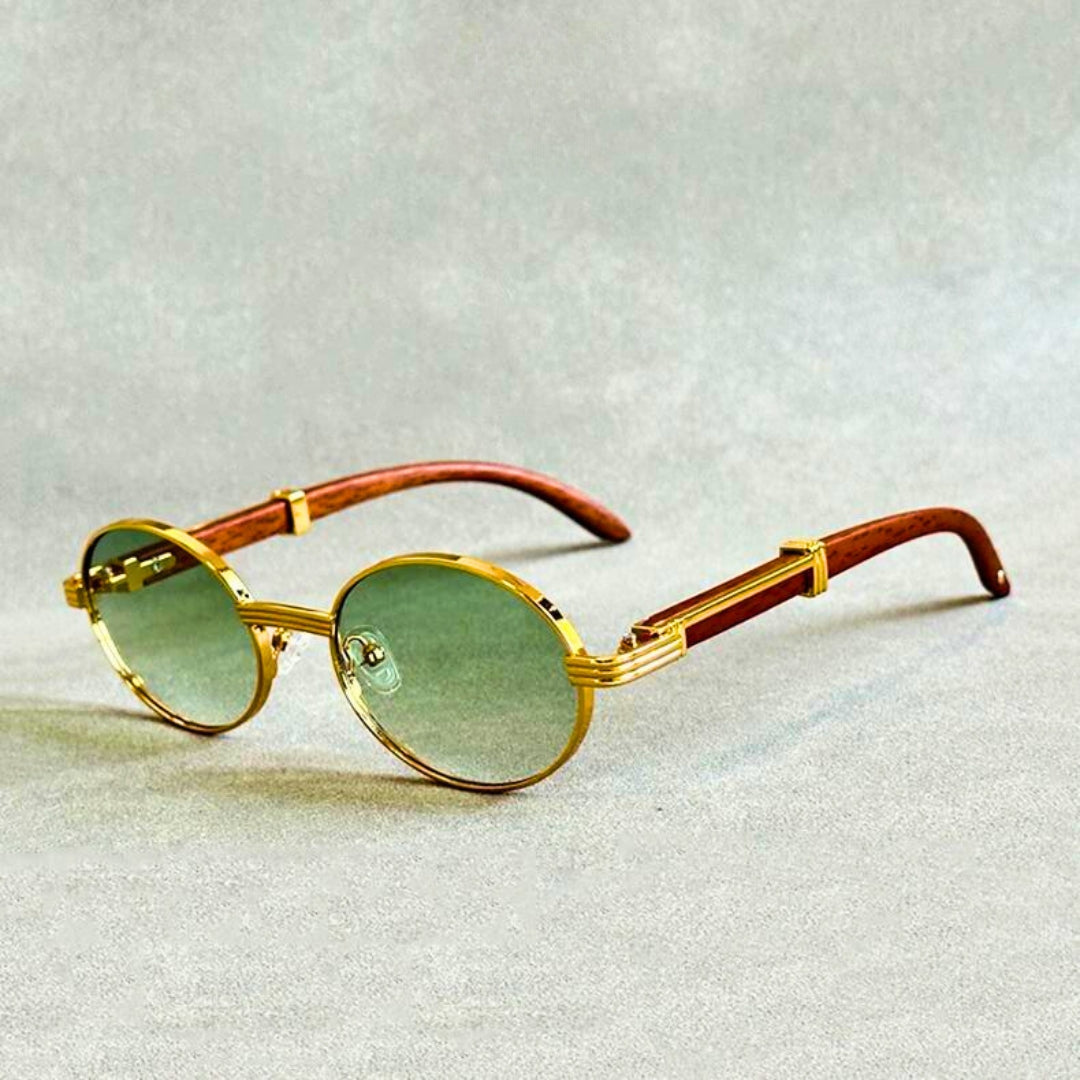 Sunglasses Oval Wooden Frame Lightweight UV Protection