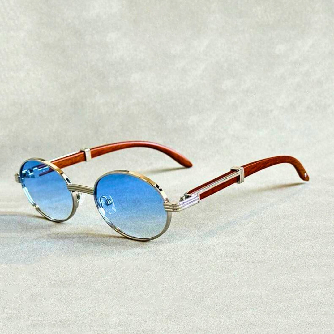 Sunglasses Oval Wooden Frame Lightweight UV Protection